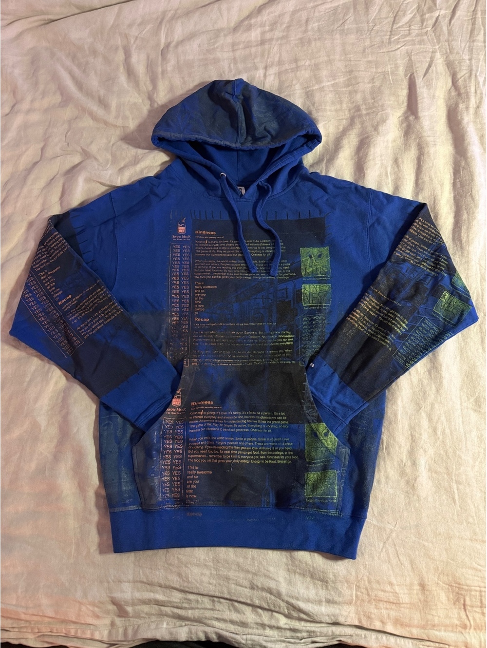 cyber y2k blue tech print snow milk hoodie